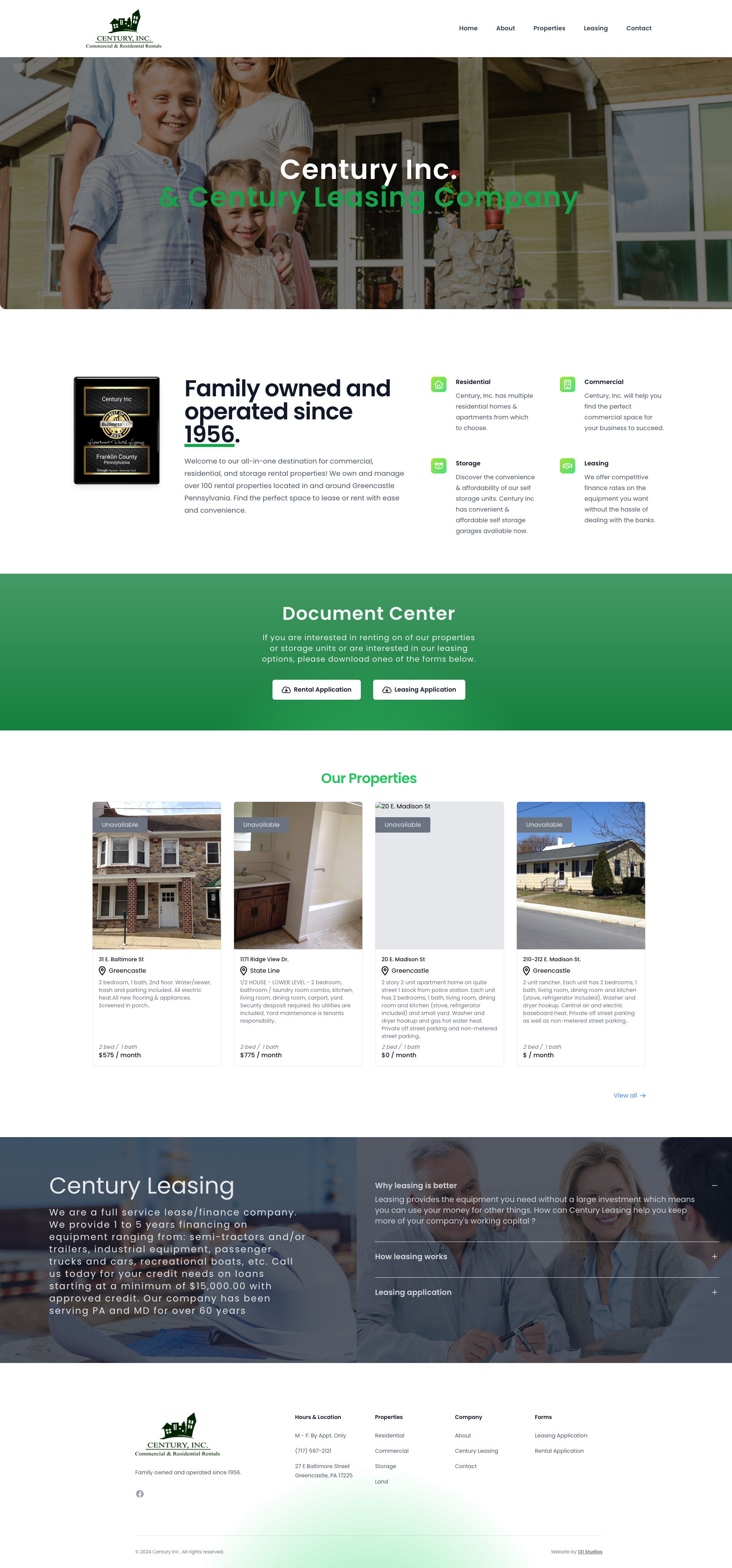Century Inc rental properties website in Greencastle Pennsylvania